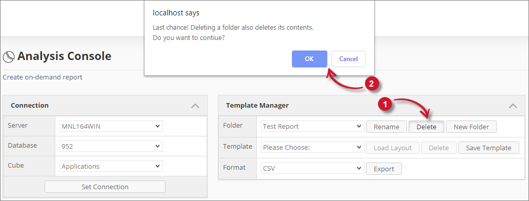  Analysis Server Analysis Console: Delete Folder