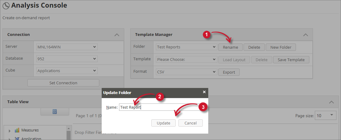  Analysis Server Analysis Console: Rename Folder