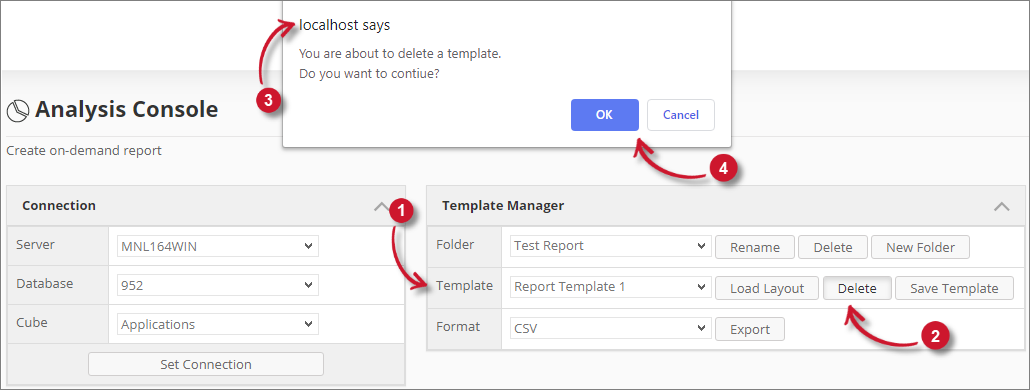  Analysis Server Analysis Console: Delete Template