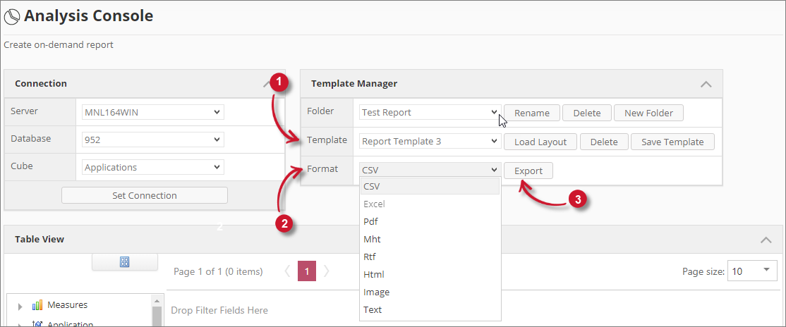  Analysis Server Analysis Console: Export Template