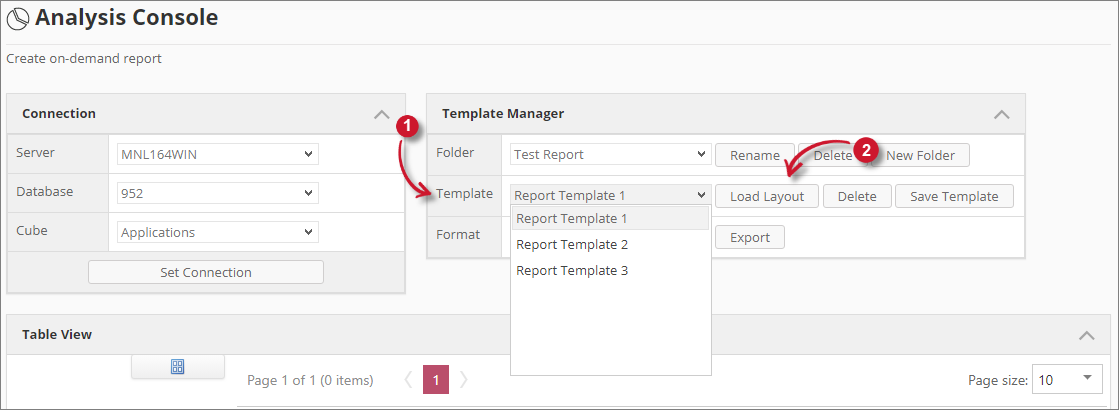  Analysis Server Analysis Console: Load Template