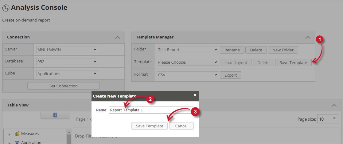  Analysis Server Analysis Console: Save Template