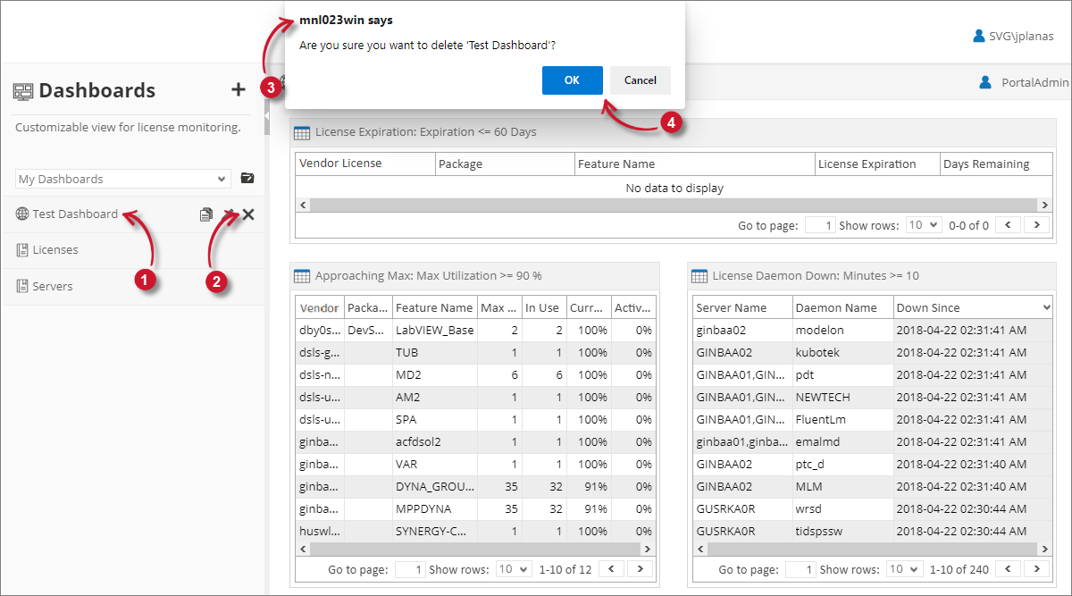 Analysis Server License Usage Dashboard: Deleting