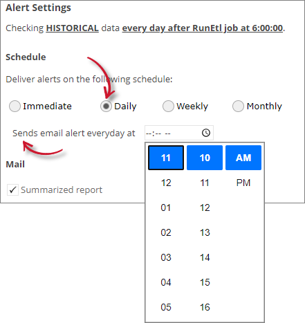 Analysis Server License Usage Portlet: Application Denials Alert Settings Daily