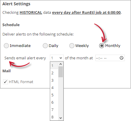 Analysis Server License Usage Portlet: Application Denials Alert Settings Monthly