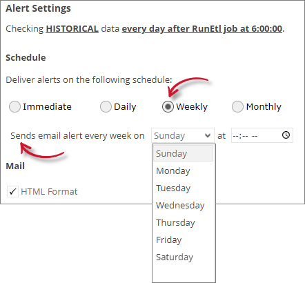 Analysis Server License Usage Portlet: Application Denials Alert Settings Weekly