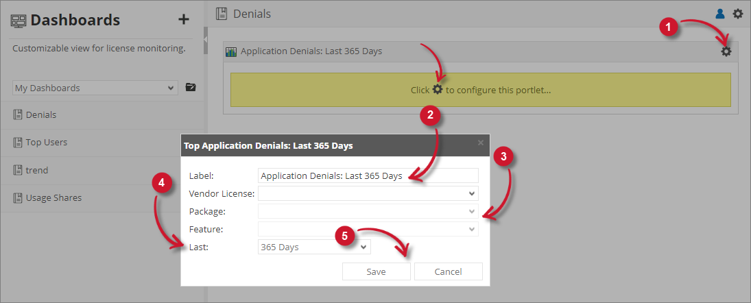 Analysis Server License Usage Portlet: Top Applications Denials