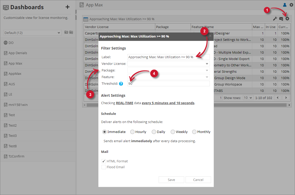 Analysis Server License Usage Portlet: Approaching Max Filter Settings