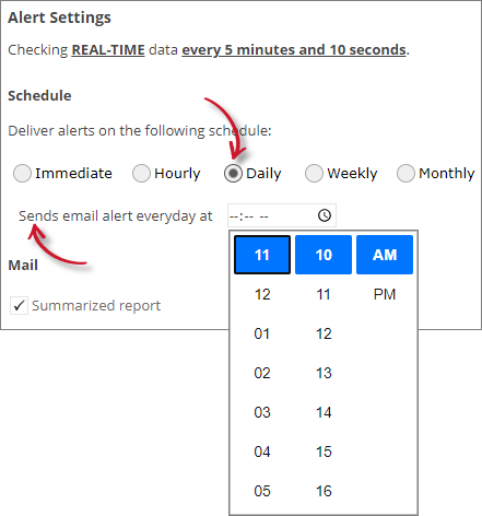 Analysis Server License Usage Portlet: License Daemon Down Alert Settings Daily