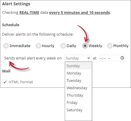 Analysis Server License Usage Portlet: License Daemon Down Alert Settings Weekly