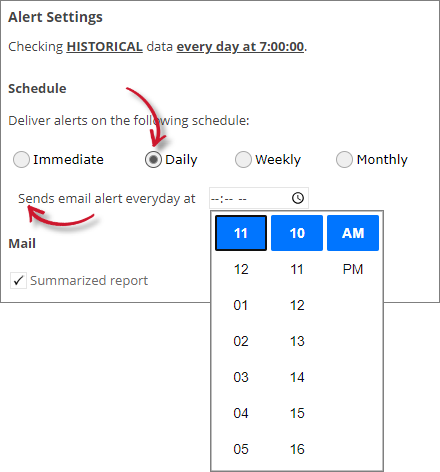 Analysis Server License Usage Portlet: Data Overview Alert Settings Daily