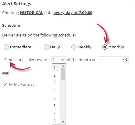 Analysis Server License Usage Portlet: Data Overview Alert Settings Monthly