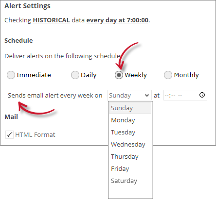 Analysis Server License Usage Portlet: Data Overview Alert Settings Weekly