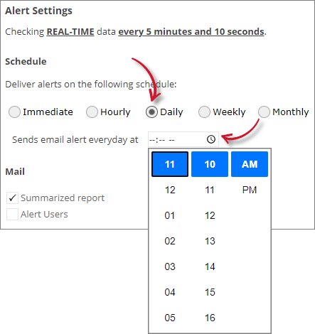 Analysis Server License Usage Portlet: License Hogs Alert Settings Daily