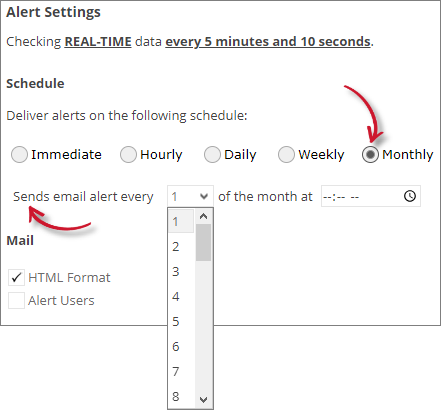 Analysis Server License Usage Portlet: License Hogs Alert Settings Monthly