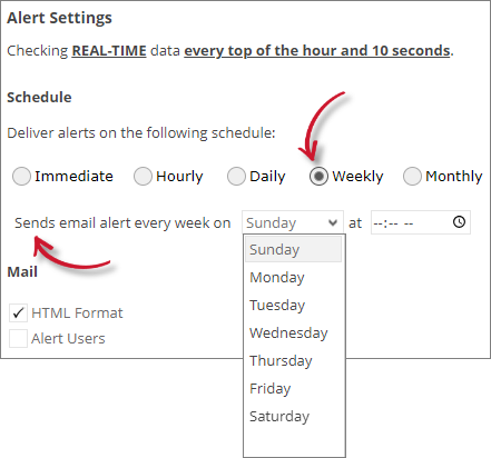 Analysis Server License Usage Portlet: Long Checkout Alert Settings Weekly