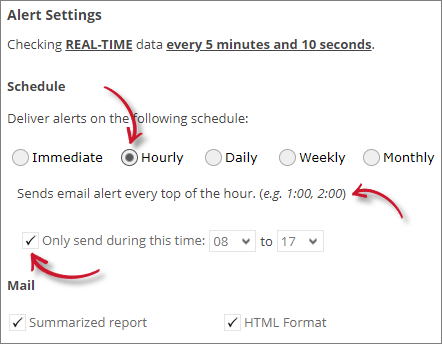 Analysis Server License Usage Portlet: License Server Down Alert Settings Hourly