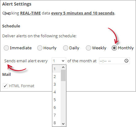 Analysis Server License Usage Portlet: License Server Down Alert Settings Monthly