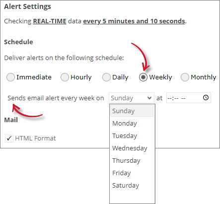 Analysis Server License Usage Portlet: License Server Down Alert Settings Weekly