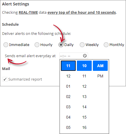 Analysis Server License Usage Portlet: Sustained Max / Hour Alert Settings Daily