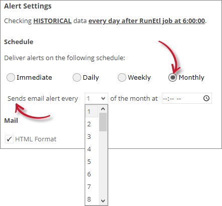 Analysis Server License Usage Portlet: User Denials Alert Settings Monthly