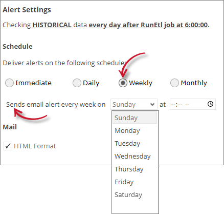 Analysis Server License Usage Portlet: User Denials Alert Settings Weekly