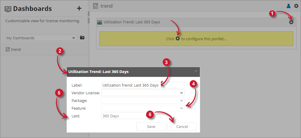 Analysis Server License Usage Portlet: Utilization Trend