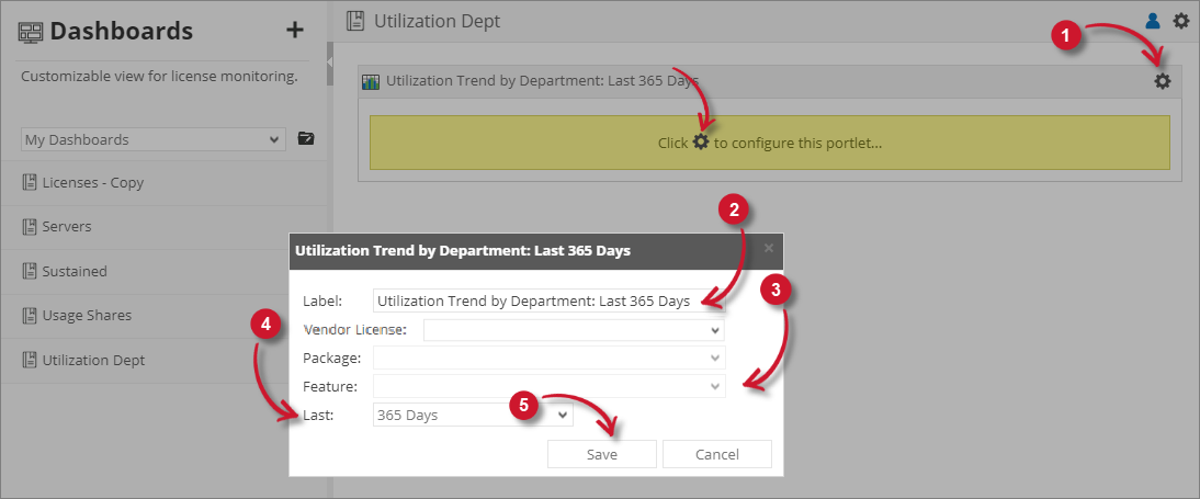  Analysis Server License Usage Portlet: Utilization Trend by Department Configuration