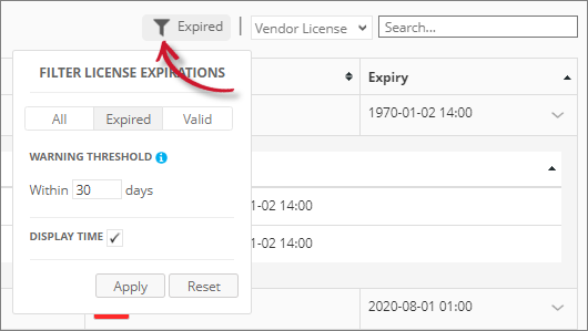 License Expiration Filters