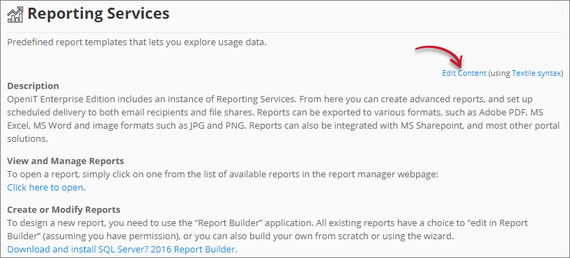  Analysis Server Reporting: Edit Content