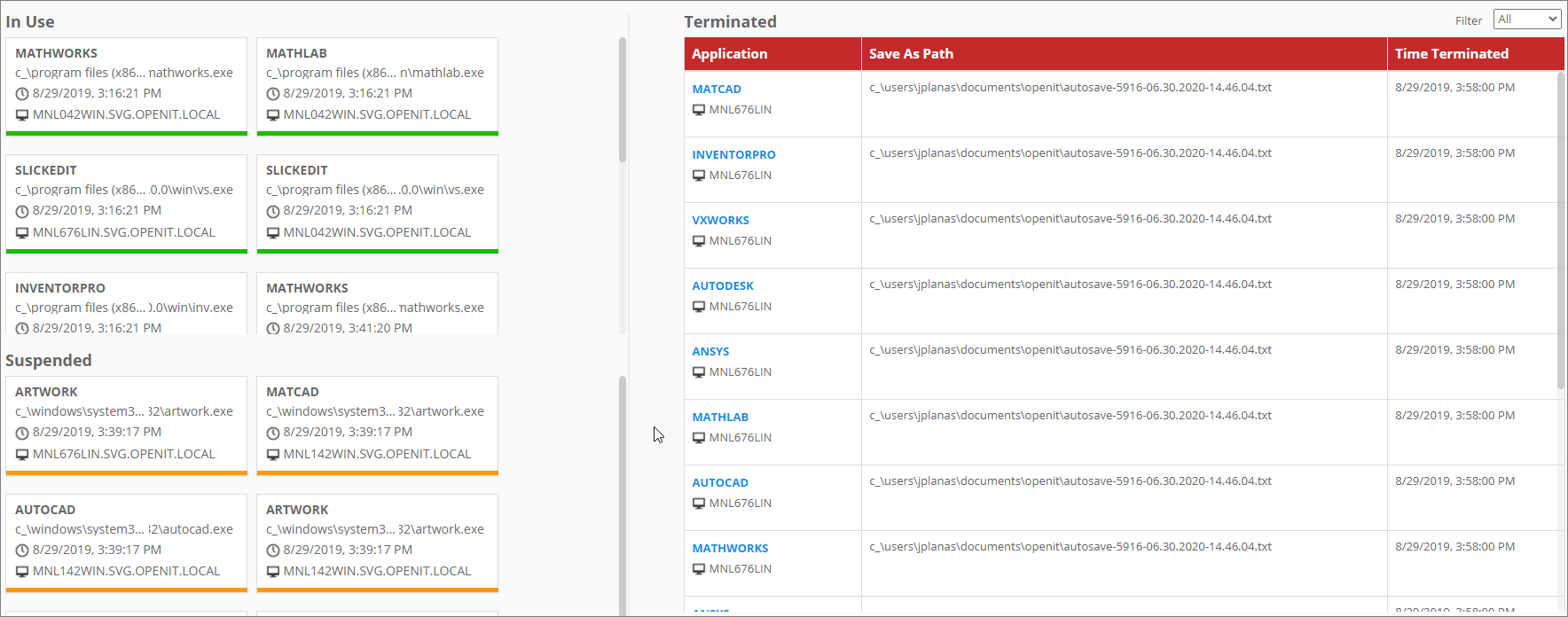 User-Centric Application Monitor: List View