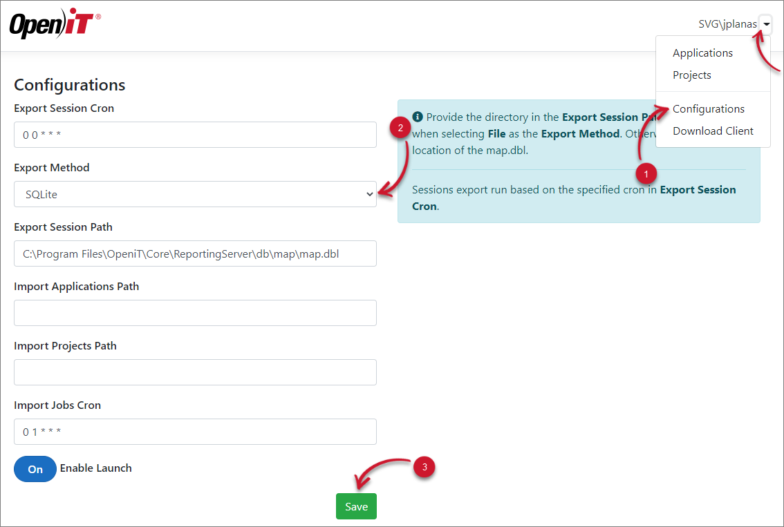 Export Session Job (SqLite)