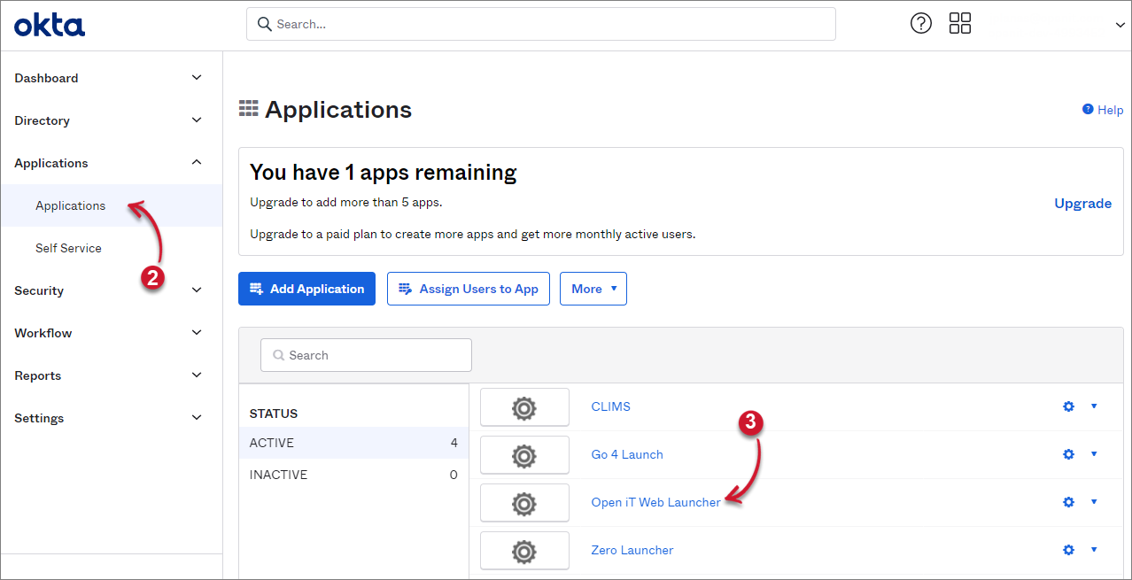 Application Launcher in Okta