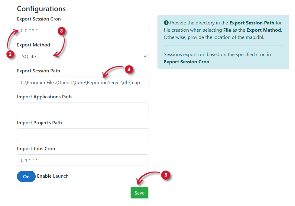 Configuring Export Session Job