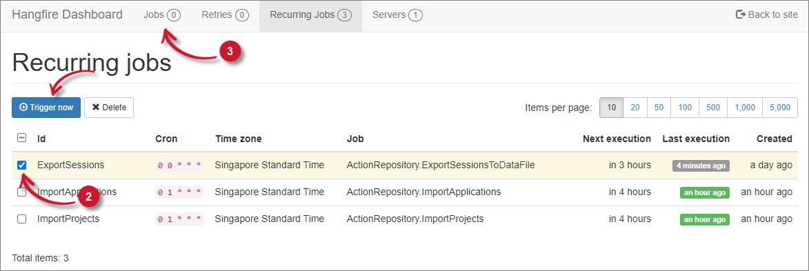 Manually Triggering Recurring Export Jobs