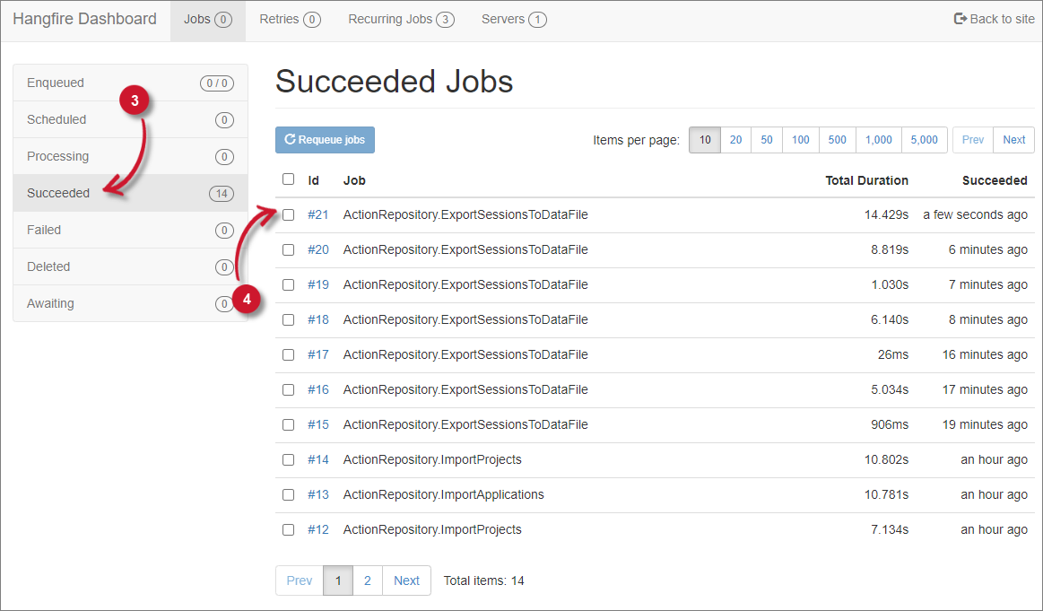 Manually Triggering Recurring Export Jobs (Success)