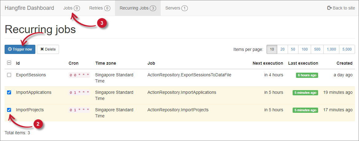 Manually Triggering Recurring Import Jobs