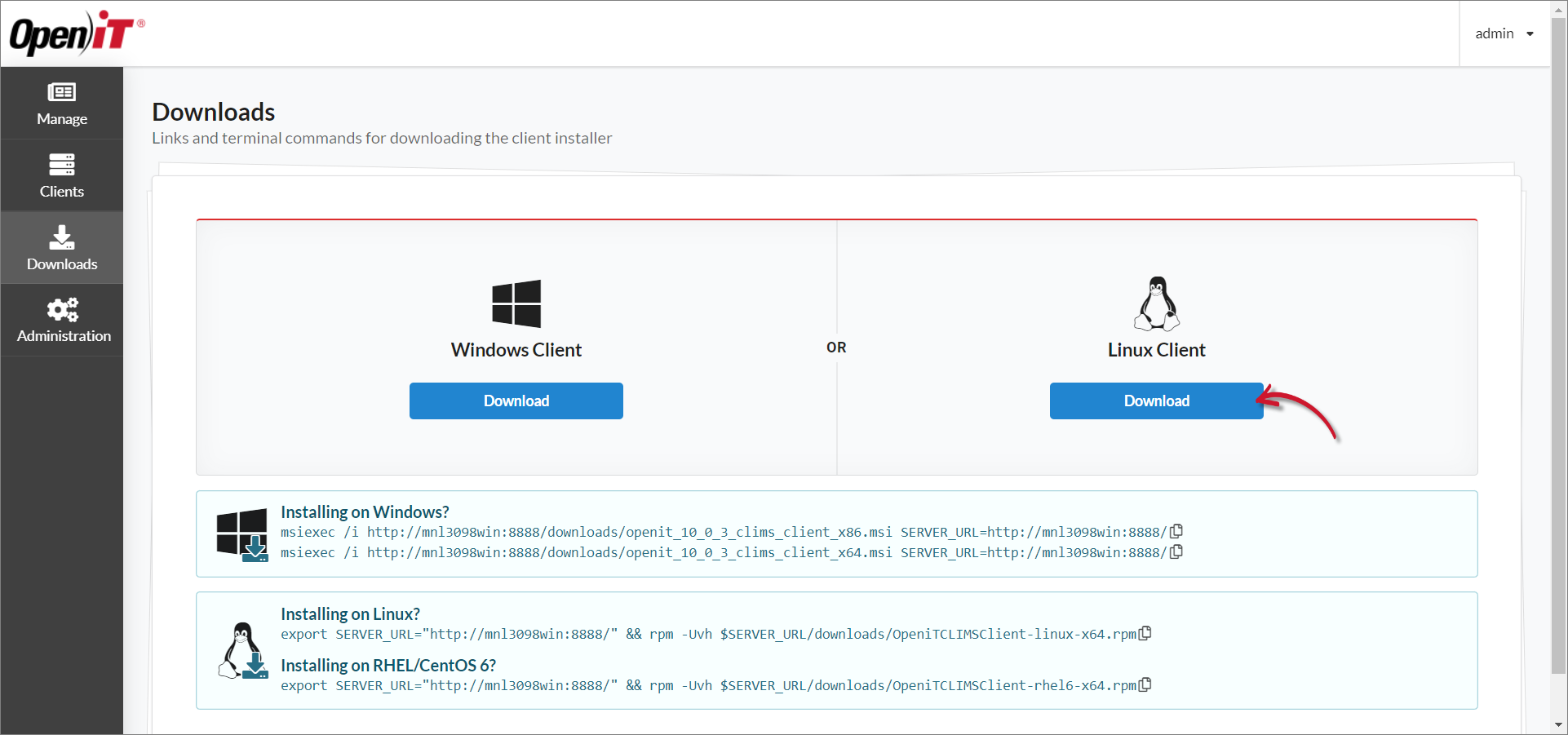 Downloads Page: Unix Client Installer