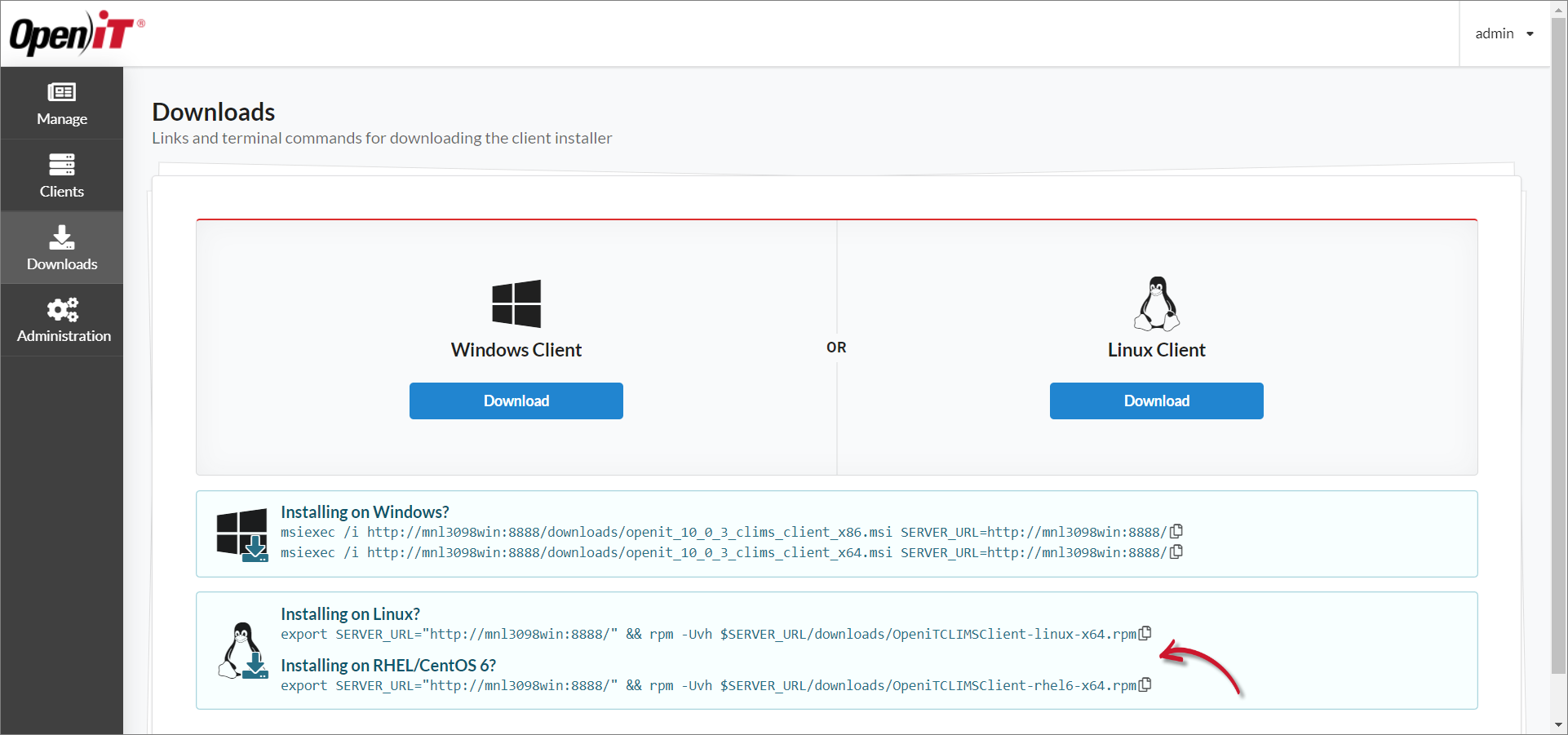 Downloads Page: Unix Client Installers via Commands