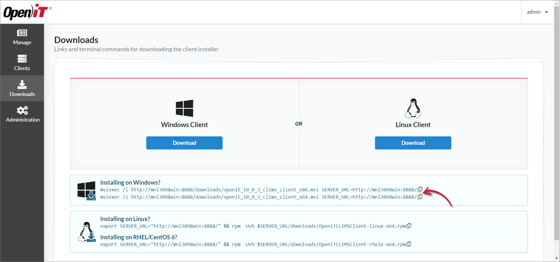 Downloads Page: Windows Client Installers via Commands