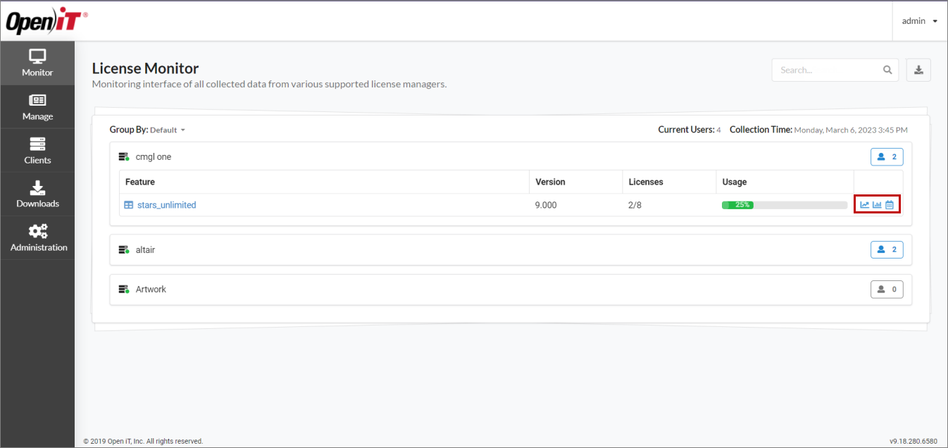 License Monitor Page: Quick Reports