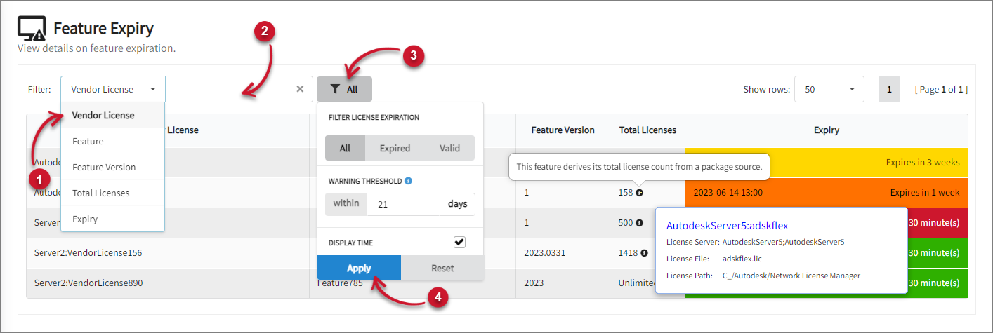 Filtering the Feature Expiry Details