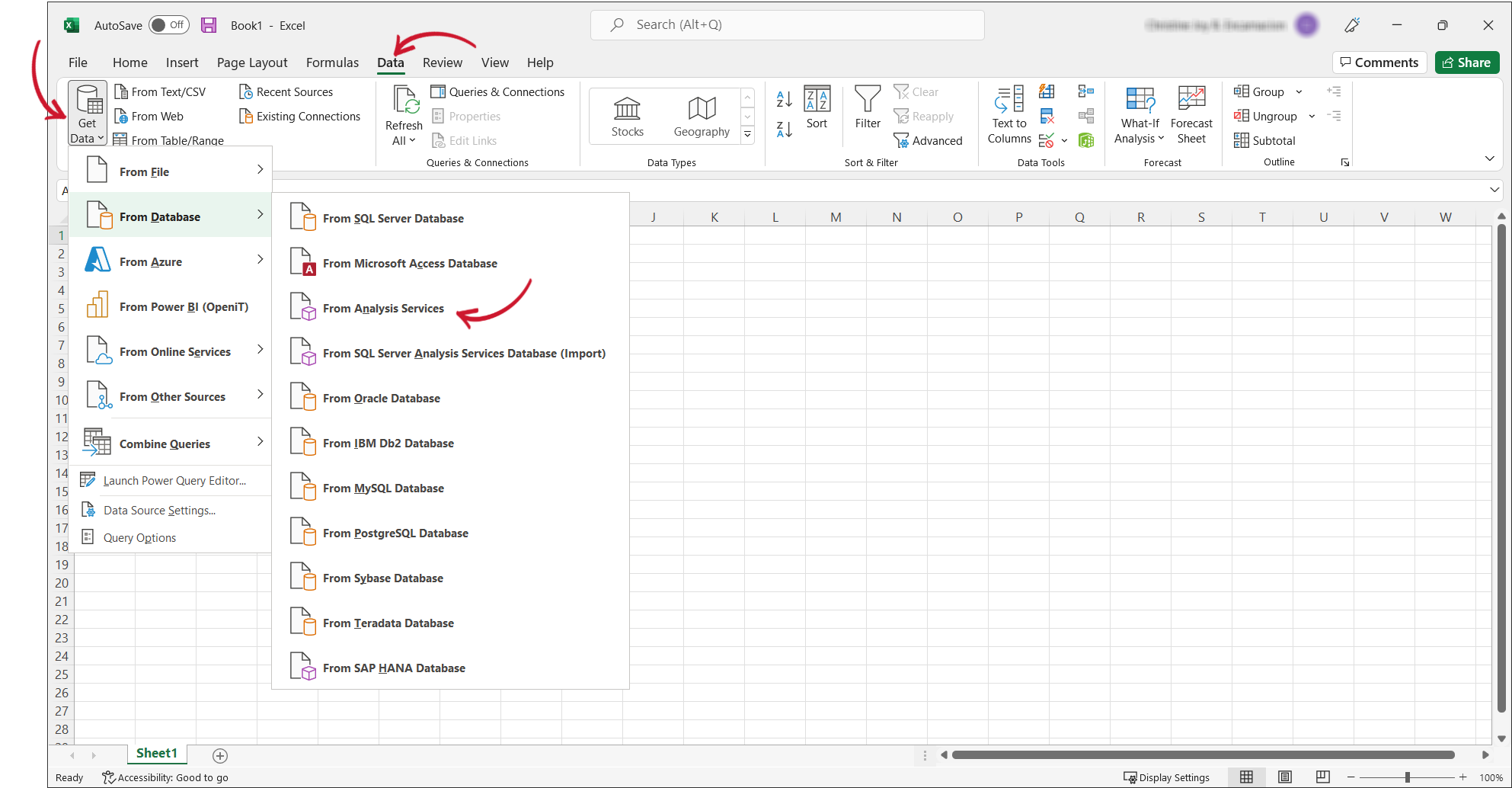 Excel: Getting Data from Analysis Services