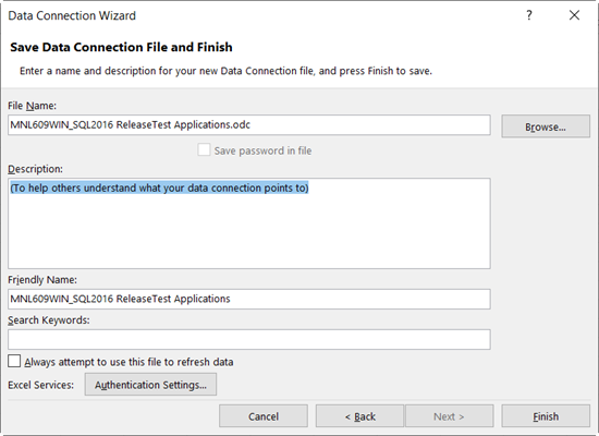 Excel: Saving the Data Connection File