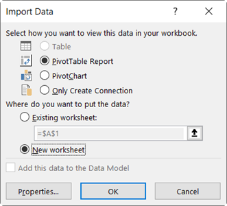 Excel: Importing Data to a New Worksheet