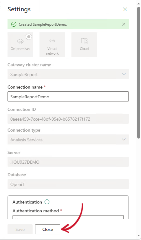 On-premises Data Gateway: Successful Creation of Data Gateway Connection