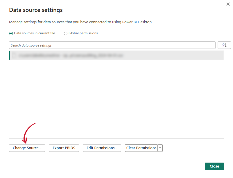 Connecting Power BI to Data Source: Change Source
