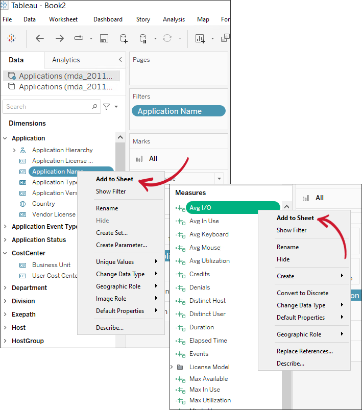 Tableau: Adding data to the worksheet