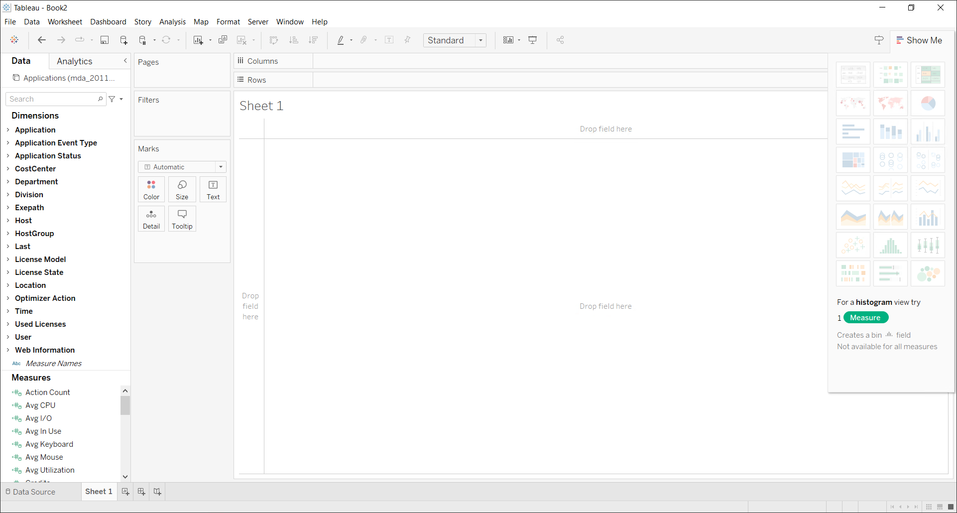 Tableau: Empty Worksheet