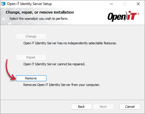 Identity Server Uninstallation: Selection